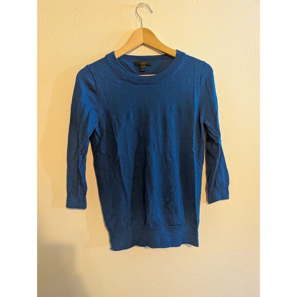 J. Crew blue quarter length sleeve sweater size S 100% merino wool - Picture 2 of 6